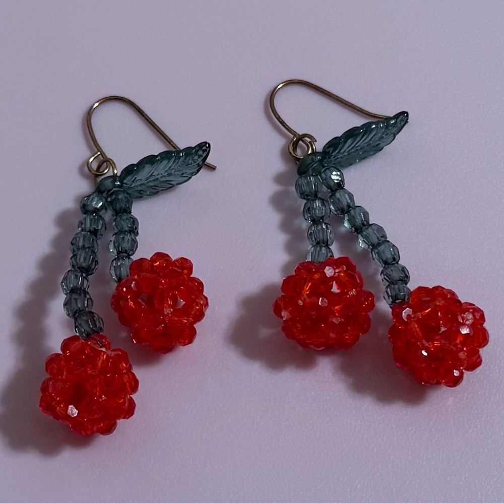 Cherry Beaded Drop Earrings